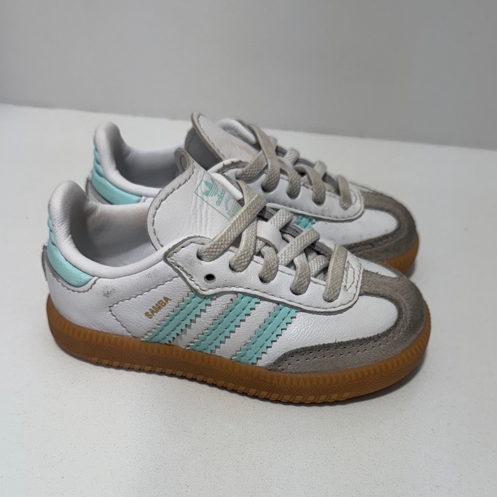 Adidas Sambas - Toddler size 5K White and Turquoise Sneakers - Great Condition!